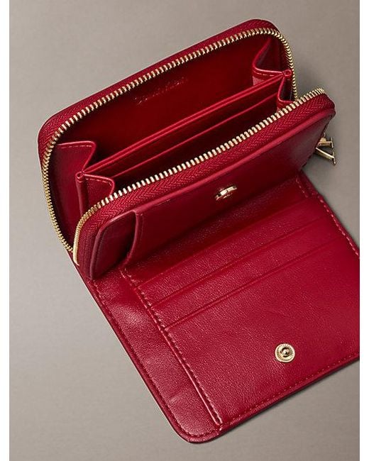 Calvin Klein Red Leather Rfid Monogram Charm Wallet