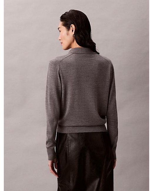 Calvin Klein Gray Merino Camp Collar Jumper