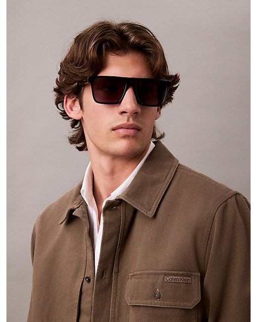 Calvin Klein Black Modified Rectangle Sunglasses for men