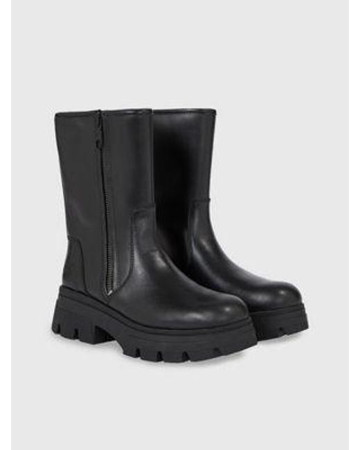 Calvin Klein Black Leder-Boots mit Plateau-Sohle