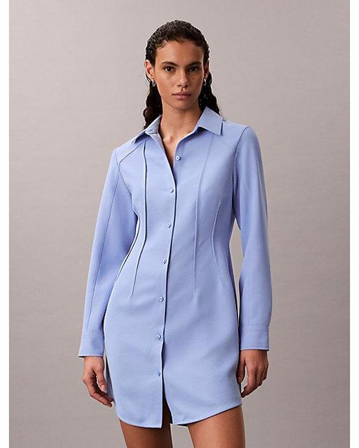 Calvin Klein Blue Casual Twill Long Sleeve Mini Shirtdress