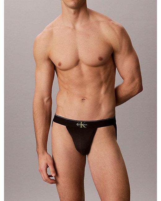 Calvin Klein Black 3 Pack Jock Straps Graphic Monogram Cotton for men
