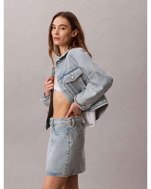 Calvin Klein Gray Boxy Logo Tape Denim Jacket