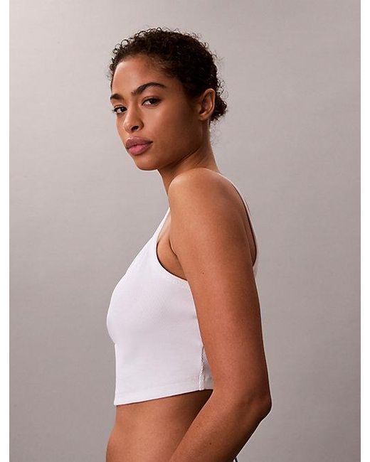 Calvin Klein Blue Jeans Cropped Ribbed Cotton Cami Top