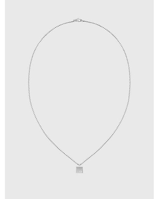 Calvin Klein White Minimalistic Square Pendant Necklace for men
