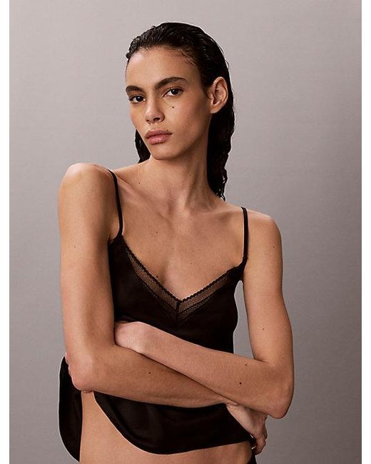 Calvin Klein Brown Satin And Lace Cami Pyjama Top