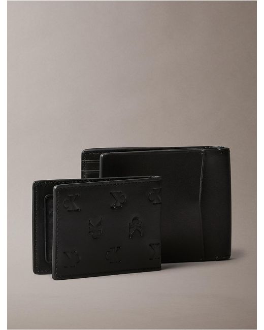Calvin Klein Gray Calvin Klein Allover Monogram Logo Bifold Wallet + Card Case for men