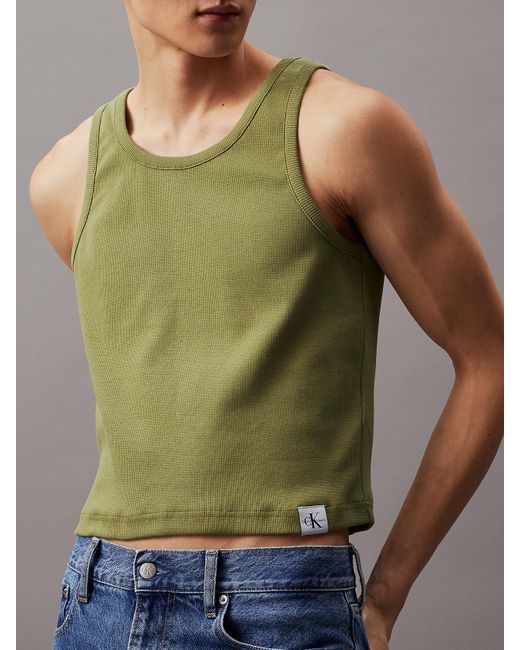 Calvin Klein Green Ribbed Cotton Tank Top for men