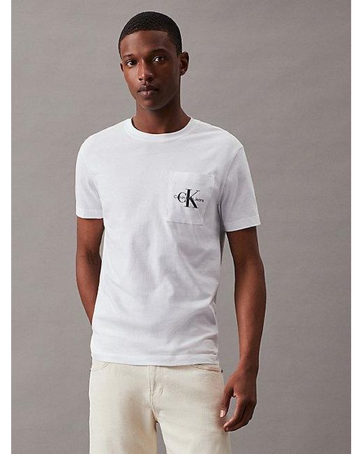 Calvin Klein White Jeans Slim Monogram Pocket T-Shirt for men