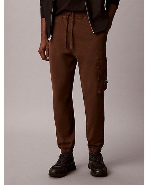 Calvin Klein Brown Jeans Cotton Terry Cargo Joggers for men