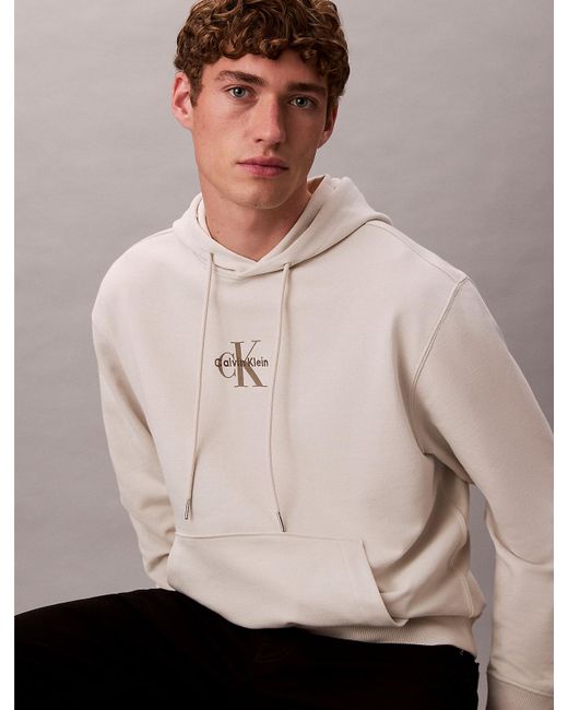 Felpa Con Cappuccio Monogram Taglio Relaxed di Calvin Klein in Natural da Uomo