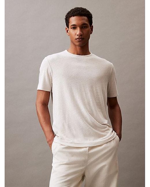 Calvin Klein T-Shirt mit Rundhalsausschnitt aus Leinen-Jersey-Mix in Brown für Herren