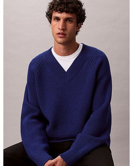 Calvin Klein Pullover Mit V-Ausschnitt Aus Wollgemisch in Blue für Herren