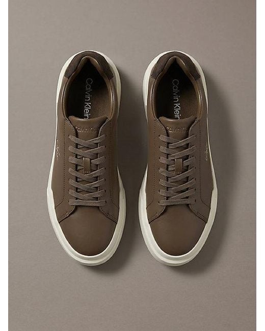 Calvin Klein Brown Leather Durable Traction Chunky Trainers for men