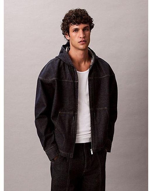 Calvin Klein Black Jeans Denim Zip Relaxed Hoodie for men
