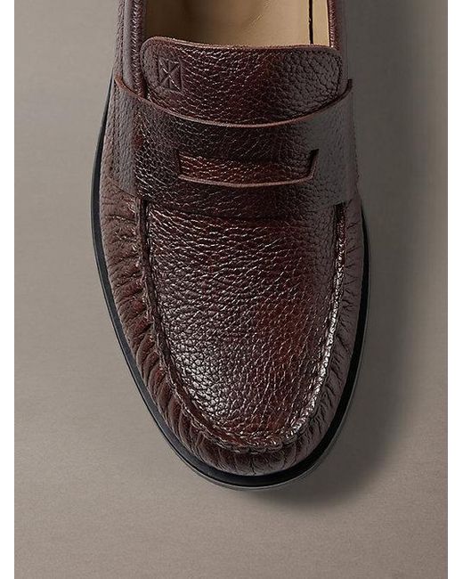 Calvin Klein Brown Theo Leather Pleated Penny Loafers for men