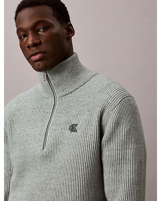 Calvin Klein Gray Jeans Wool Blend Zip Neck Jumper for men