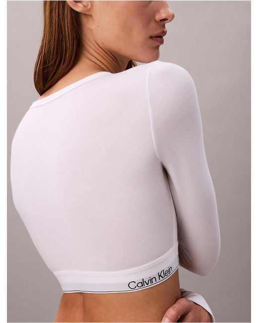Calvin Klein White Icon Cotton Modal Lightly Lined Long Sleeve Tee Bralette