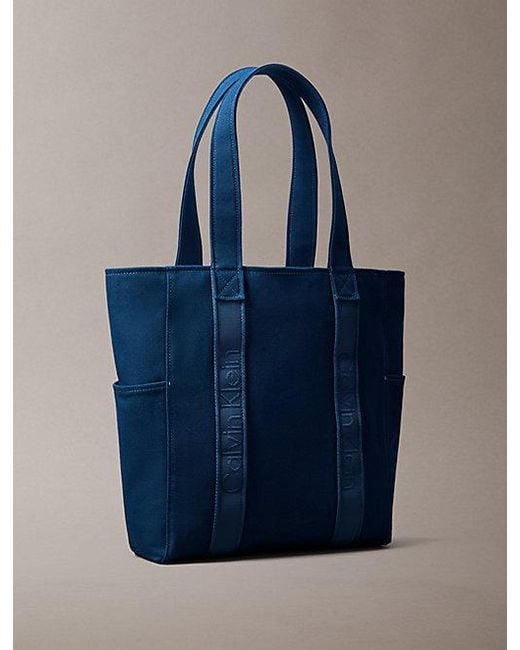 Calvin Klein Blue Canvas Jacquard Logo Tote Bag
