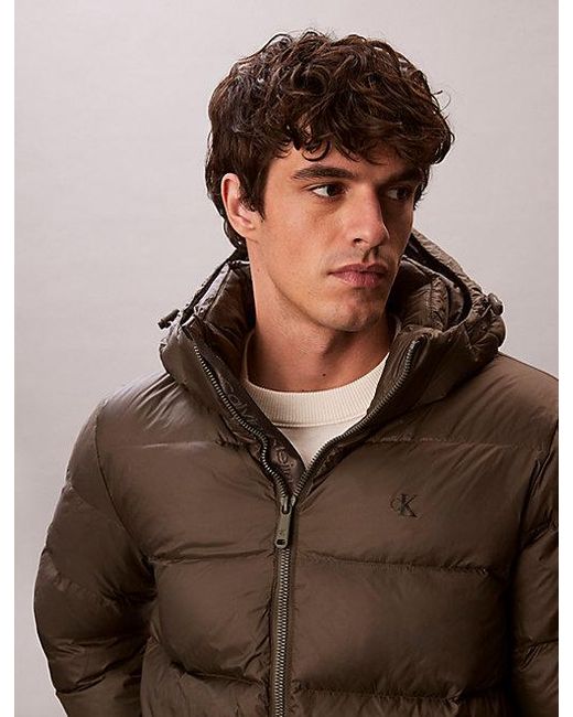 Calvin Klein Brown Jeans Hooded Down Puffer Jacket for men