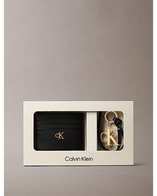 Calvin Klein Black Monogram Hardware Card Holder And Key Fob Set