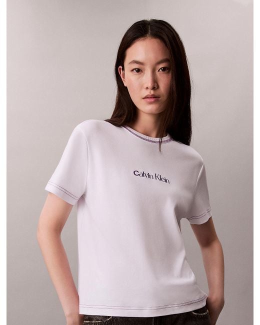 Calvin Klein Pink Embroidered Logo Graphic Slim T-Shirt