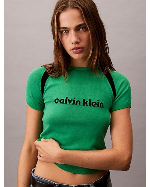 Calvin Klein Green Jeans Contrast Logo Graphic Slim T-Shirt
