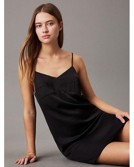 Calvin Klein Jurk Met Satijnen Bustier En Spaghettibandjes in het Black