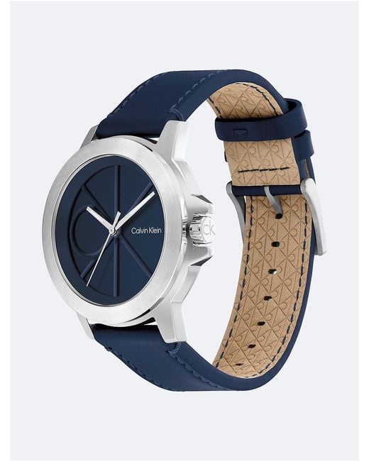 Calvin Klein Blue Emblem Dial Leather Strap Watch for men