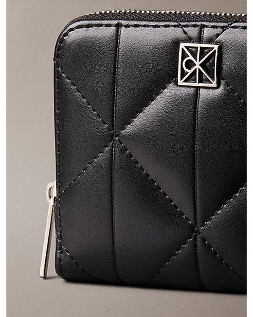 Calvin Klein Black Quilted Emblem Logo Square Zip Wallet