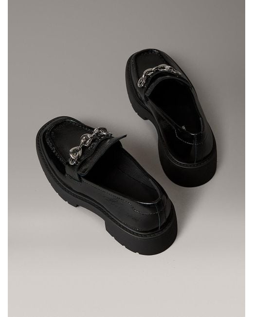 Calvin Klein Gray Leather Chunky Apron Toe Loafers