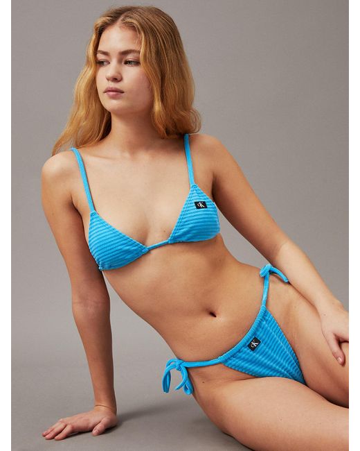 Bas de bikini à nouer - CK Monogram Rib Calvin Klein en coloris Blue