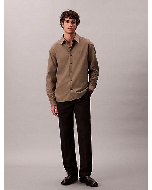 Calvin Klein Brown Melange Flannel Relaxed Button Up Shirt for men