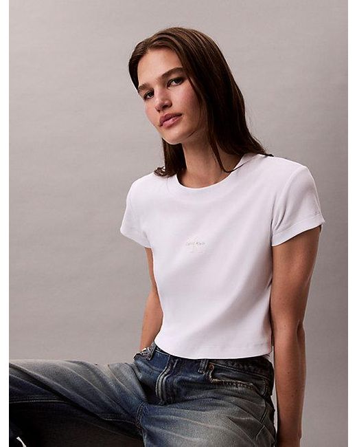 Calvin Klein White Jeans Slim Ribbed Cotton Logo T-Shirt
