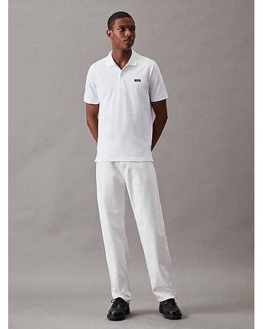 Calvin Klein White Slim Stretch Pique Polo Shirt for men