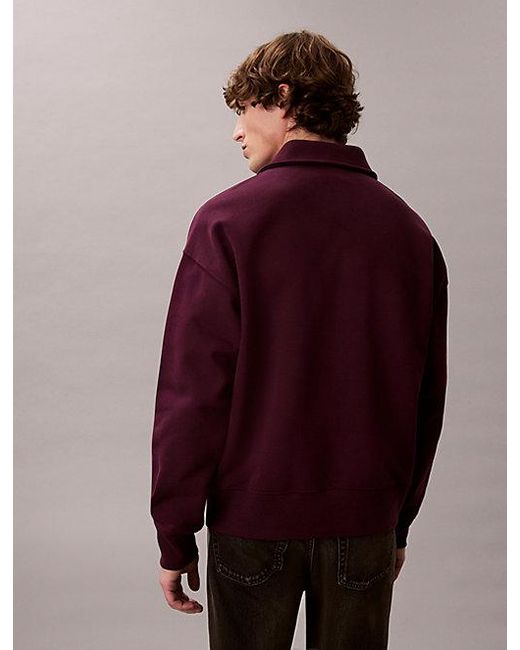 Calvin Klein Red Heavy Jersey Logo Long Sleeve Polo Shirt for men