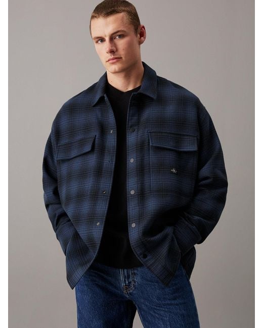 Calvin Klein Blue Oversized Checked Shirt Jacket for men