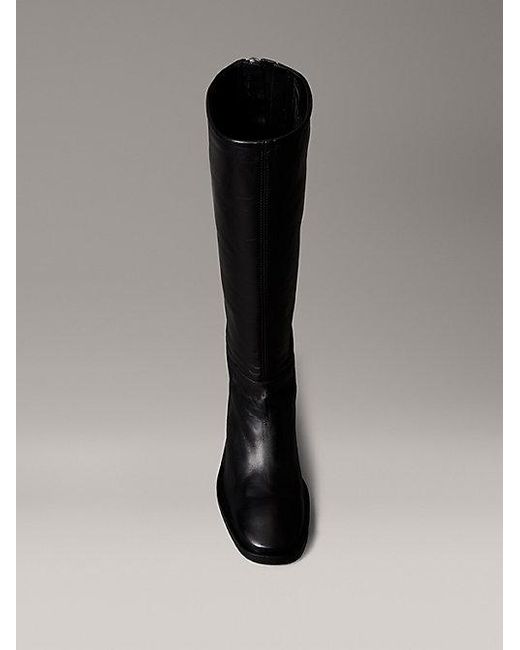 Calvin Klein Black Leather Square Toe Zip Knee Boots