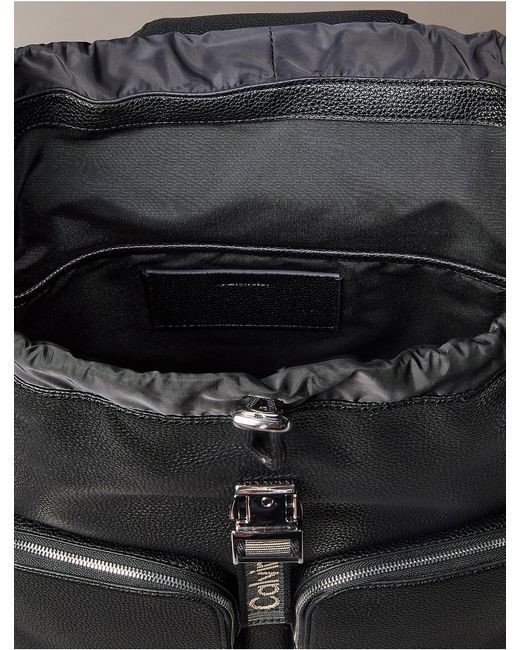 Calvin Klein Black Logo Strap Flap Backpack