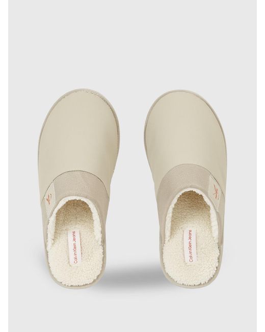 Calvin Klein White Faux Leather Mule Slippers for men
