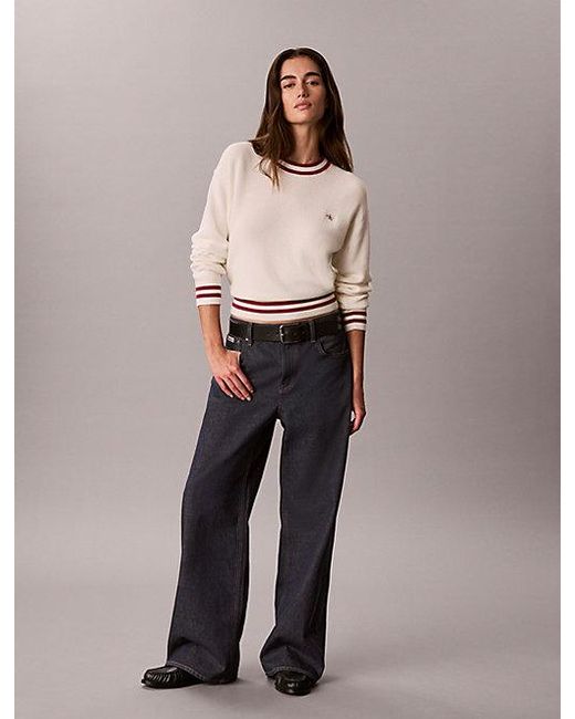 Calvin Klein Natural Jeans Cotton Knit Stripe Trim Jumper