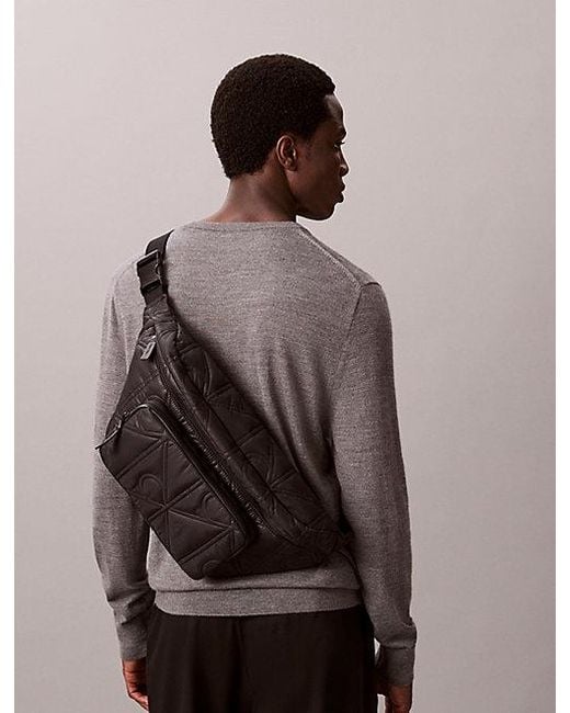 Calvin Klein Gray Puffer Monogram Logo Sling Bag for men