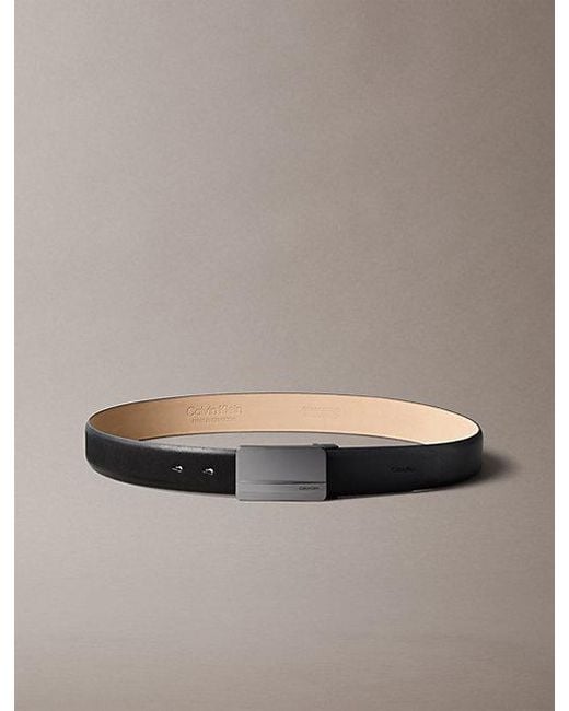 Calvin Klein Black Full Grain Leather Plaque Buckle Belt for men
