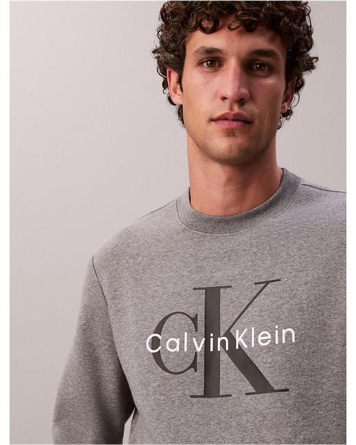Calvin Klein Gray Calvin Klein Monologo Fleece Crewneck Sweatshirt for men