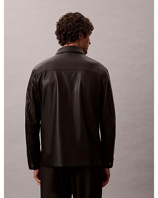 Calvin Klein Black Calvin Klein Faux Leather Relaxed Shirt Jacket for men