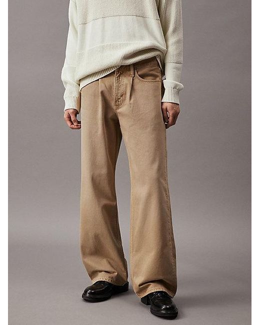 Calvin Klein Geplooide Wide Leg Jeans in het Natural voor heren