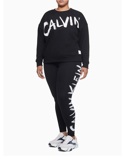 Calvin Klein Black Plus Size Performance Brush Logo Crewneck Sweatshirt