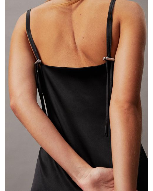 Calvin Klein Black Satin Wrapover Slip Dress