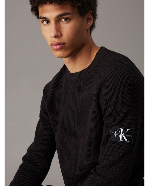 Calvin Klein Black Waffle Cotton Badge Jumper for men