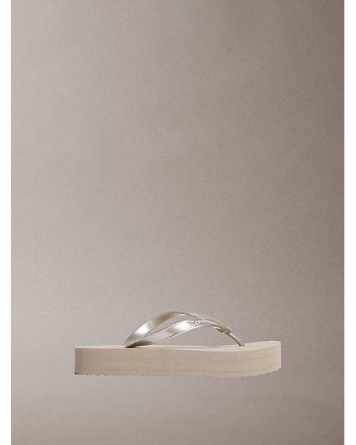 Calvin Klein Natural Pearlised Platform Flip Flops
